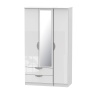 Cambourne Cam142 Tall Triple 2 Drawer Mirror Wardrobe with White Gloss Fronts and White Surround