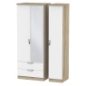 Cambourne Cam142 Tall Triple 2 Drawer Mirror Wardrobe with White Matt Fronts and Bordeaux Oak Surrou