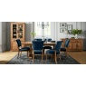 Vancouver Rustic Oak Uph Chair - Dark Blue Velvet Fabric (Pair) - Lifestyle Extending Table