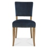 Vancouver Rustic Oak Uph Chair - Dark Blue Velvet Fabric (Pair) - Front