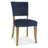 Vancouver Rustic Oak Uph Chair - Dark Blue Velvet Fabric (Pair) - Side
