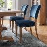 Vancouver Rustic Oak Uph Chair - Dark Blue Velvet Fabric (Pair) - Close up