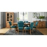Vancouver Rustic Oak Upholstered Chair - Sea Green Velvet Fabric (Pair) - Lifestyle Extending Table