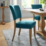 Vancouver Rustic Oak Upholstered Chair - Sea Green Velvet Fabric (Pair) - Close up