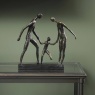 Libra Antique Bronze Family Of 3 Holding Hands Sculpture