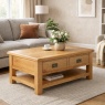 Global Home Ascot Rustic Oak Rectangular Large Coffee Table With Drawer & Shelf