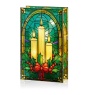 Premier Lit Candles & Holly Stained Glass - 21cm