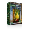 Premier Lit Candles & Holly Stained Glass - 21cm