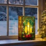 Premier Lit Candles & Holly Stained Glass - 21cm