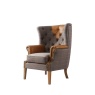 Yale Wing Armchair in Tweed with Tan Leather Trims