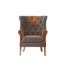 Yale Wing Armchair in Tweed with Tan Leather Trims