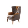 Yale Wing Armchair in Tweed with Tan Leather Trims