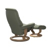 Stressless Stressless Sunrise (M) Chair & Stool Set in Paloma Shadow Green Leather with Oak Classic Base