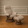 Stressless Stressless Sunrise (M) Chair & Stool Set in Paloma Mushroom Leather with Smoked Oak Classic Base