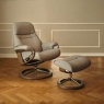 Stressless Stressless Sunrise (M) Chair & Stool Set in Paloma Mushroom Leather with Smoked Oak Signature Base