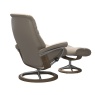 Stressless Stressless Sunrise (M) Chair & Stool Set in Paloma Mushroom Leather with Smoked Oak Signature Base