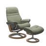 Stressless Stressless Sunrise (M) Chair & Stool Set in Paloma Shadow Green Leather with Oak Signature Base