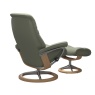 Stressless Stressless Sunrise (M) Chair & Stool Set in Paloma Shadow Green Leather with Oak Signature Base
