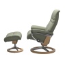 Stressless Stressless Sunrise (M) Chair & Stool Set in Paloma Shadow Green Leather with Oak Signature Base