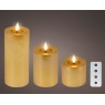 Lumineo Lumineo LED Realistic Wick Candle Set of 3 - Gold