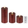 Lumineo Lumineo LED Realistic Wick Candle Set of 3 - Oxblood