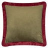 Furn Halo Fringed Velvet Feather Cushion 50cm - Fir Green/Dark Red
